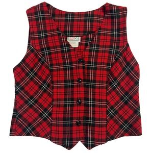 Fresh Start Tartan Vest Red Black White Button Front 11 12 Preppy School‎ Girl